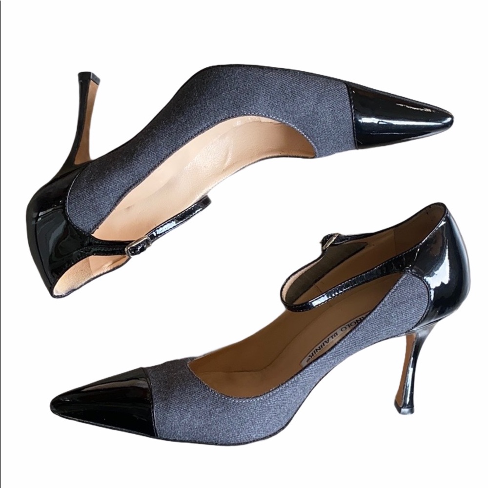 Manolo Blahnik Two Toned Ankle Strap Pump | 37.5